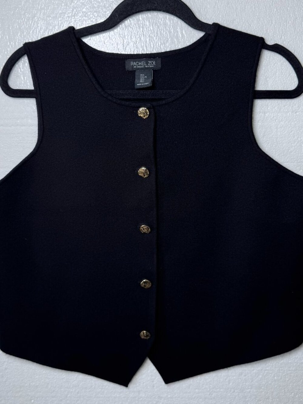 Rachel Zoe Black Sleeveless V-Neck Sweater Vest with Gold Buttons